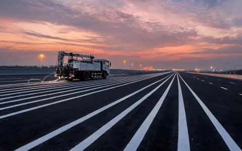 Lane striping on completed highway